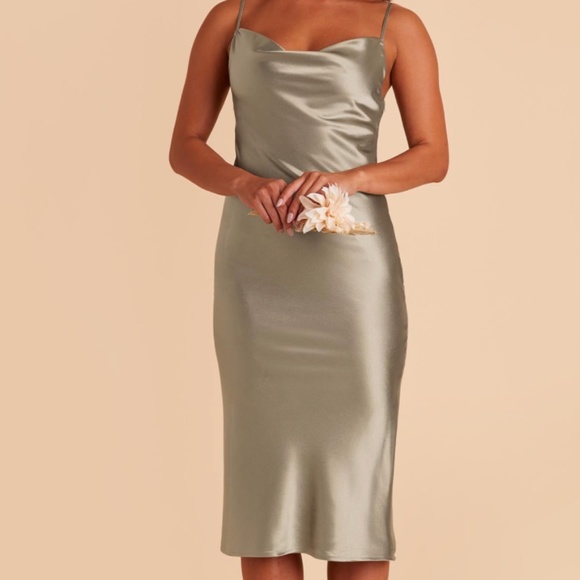 Birdy Grey Satin Moss Green Midi Dress - Picture 1 of 3